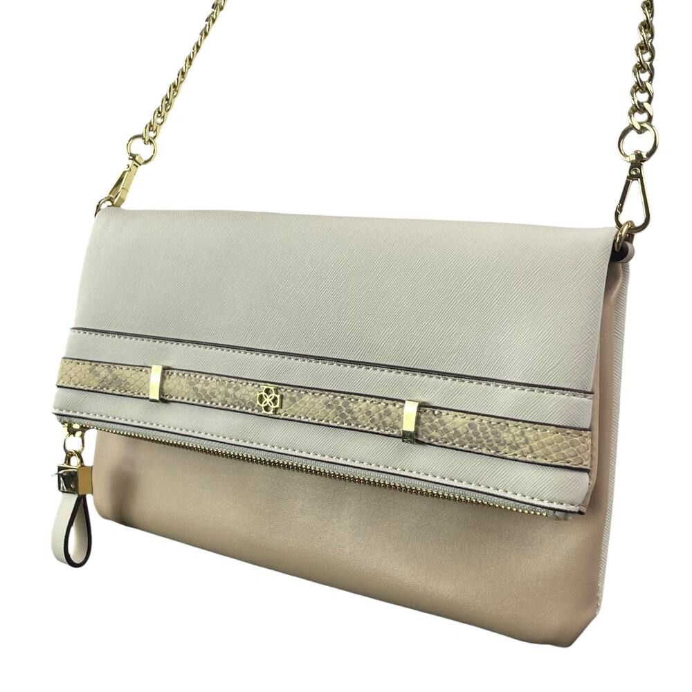 Ann Taylor Women's White Beige Chain Crossbody Wallet Clutch Purse Mini Bag OS